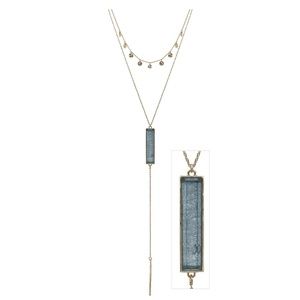 Gold Coins and Teal Resin Bar Layered Necklace 34"
